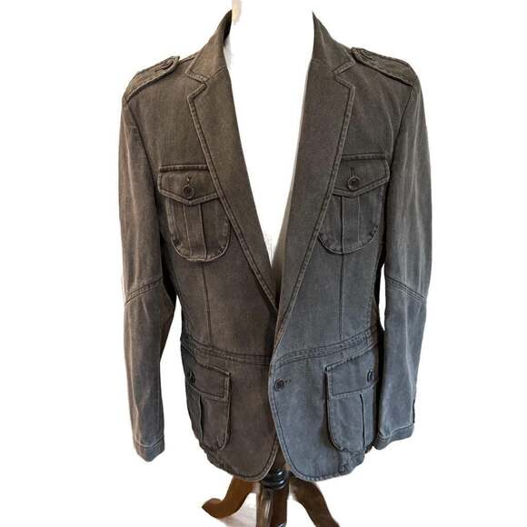 Bocodo Tailored Military Style Blazer Coat Gray Textured Blend Made in Italy